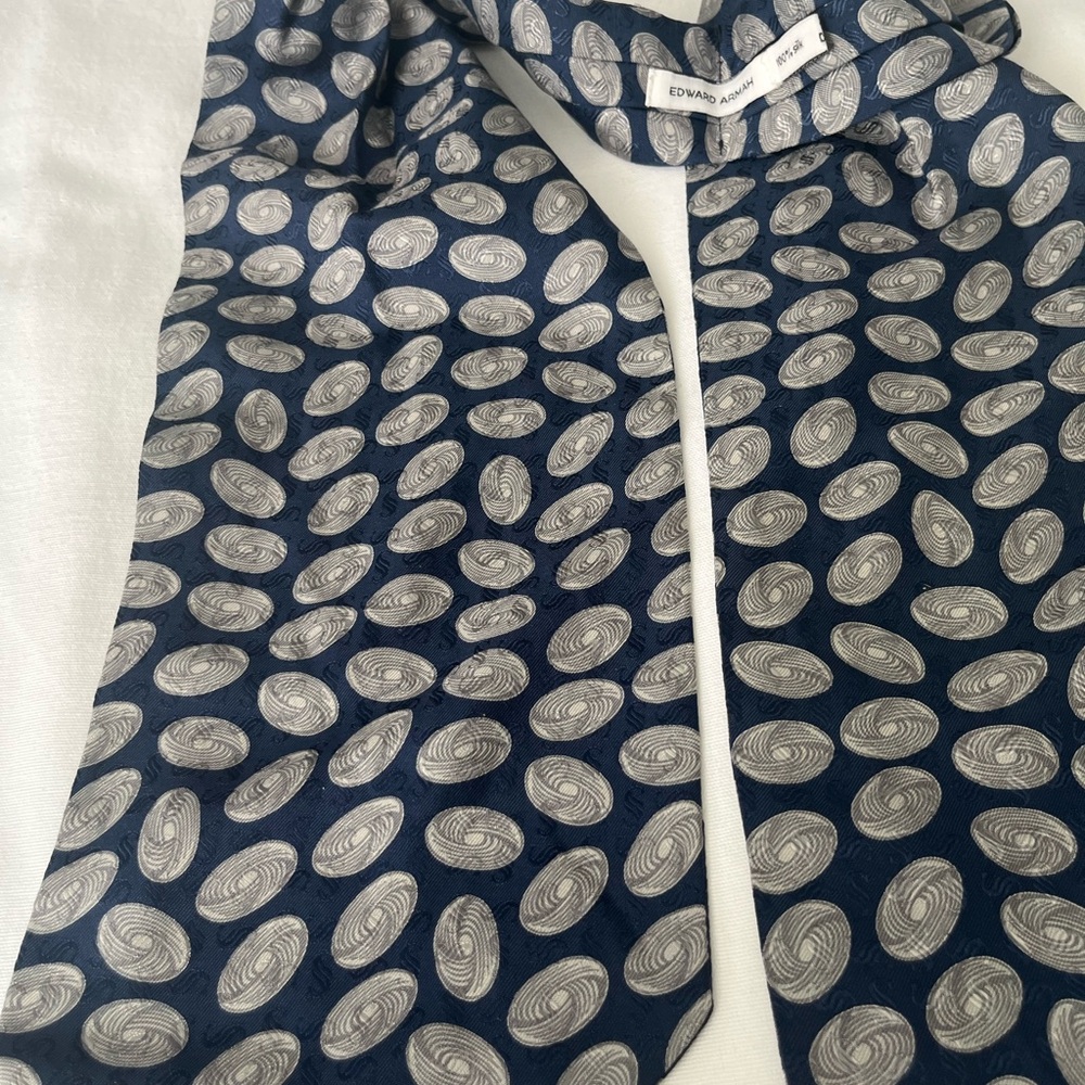 Edward Armah Navy Oval Print Silk ascot tie